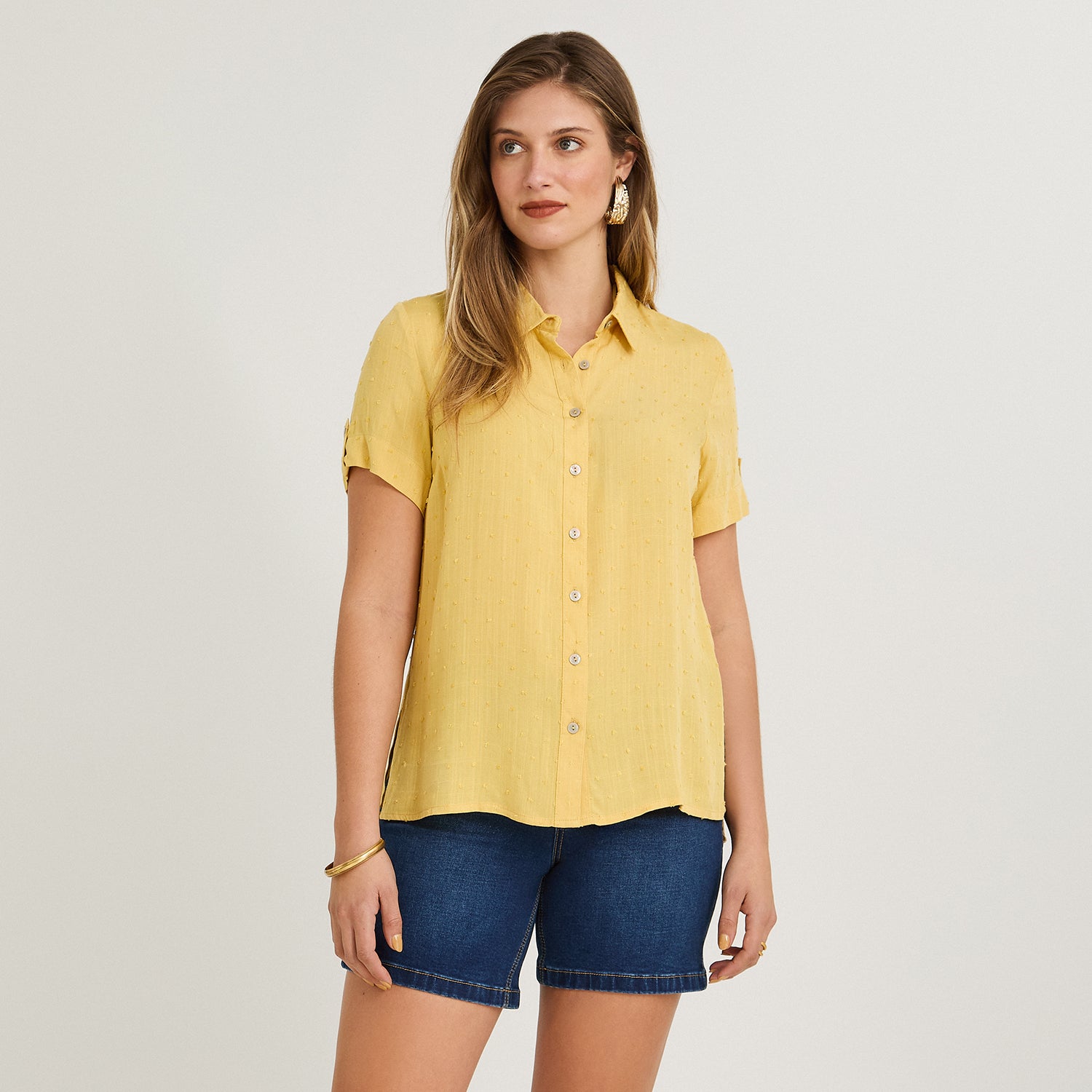 Blusa Manga Corta Plumeti Mostaza